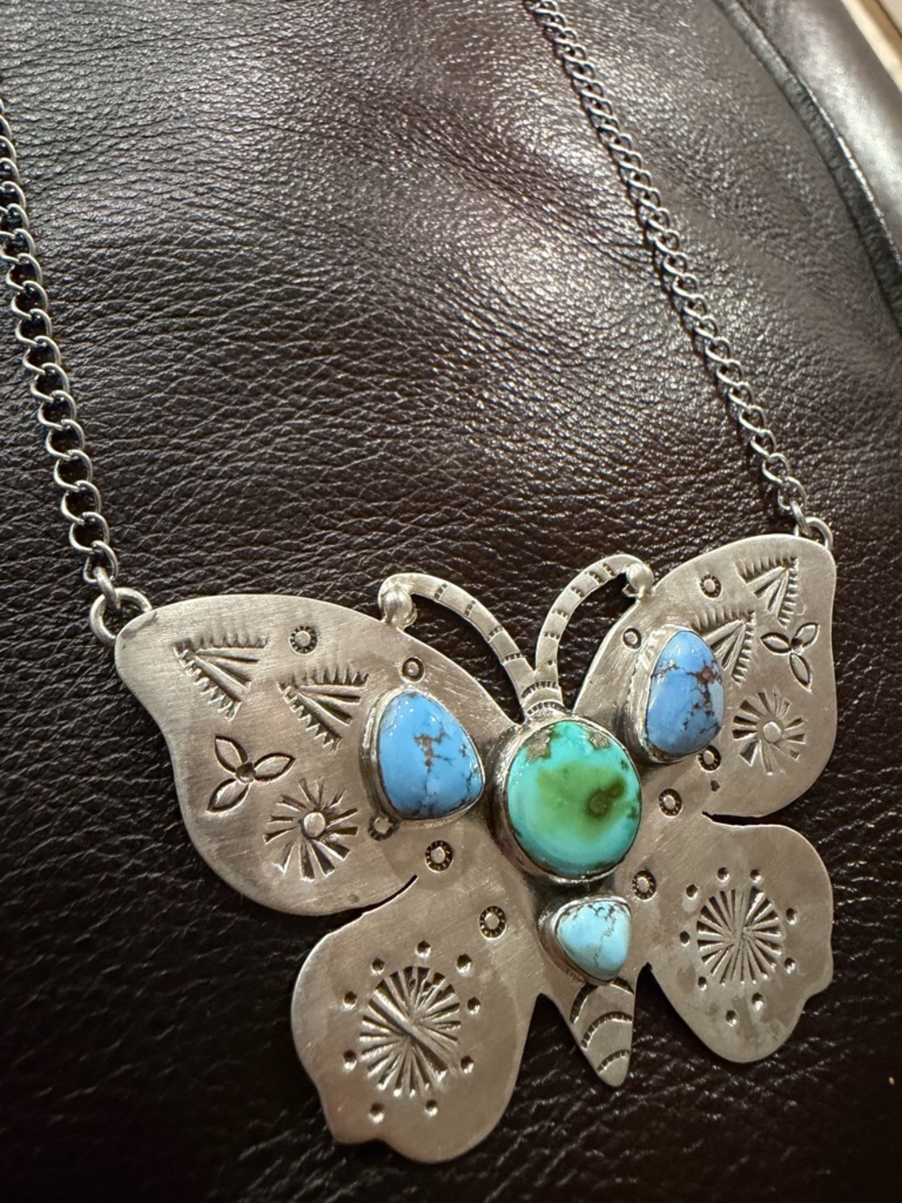 Sterling Silver Butterfly Turquoise Pendant Necklace